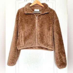 Aritzia Sunday Best SnowDrop Zip-Up Teddy fleece Jacket Brown M Sherpa Cozy Core